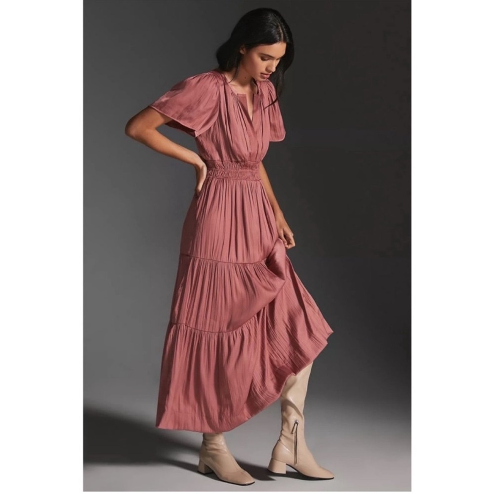 Anthropologie Dusty Rose Tiered Maxi Dress